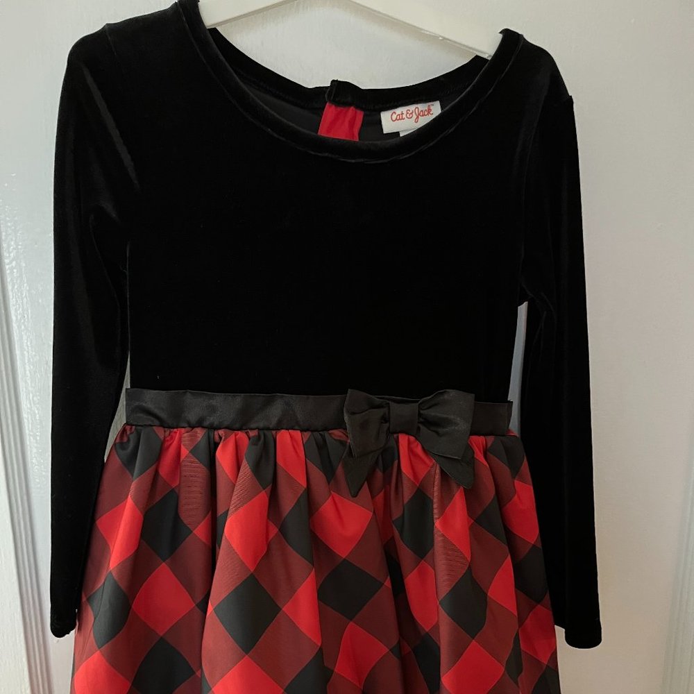 Girls velour & buffalo check Christmas/Holiday dress